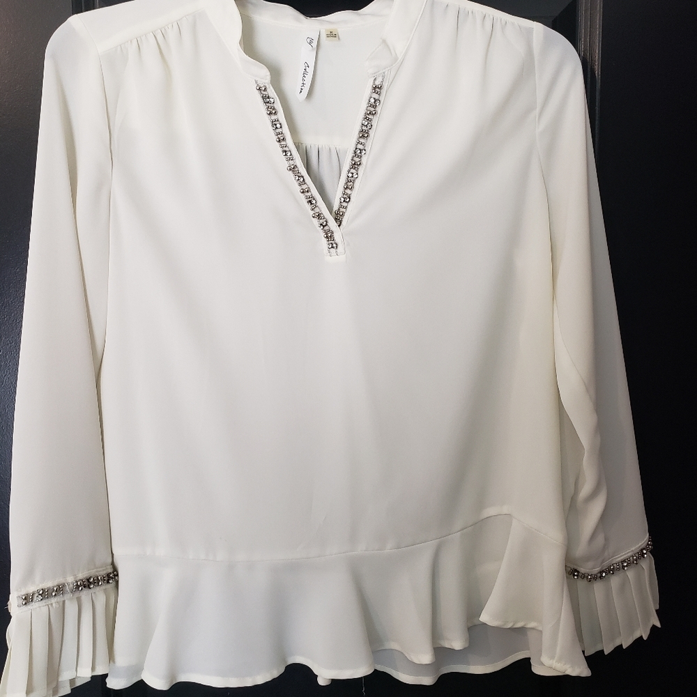 NY Collection Ivory Beaded Blouse